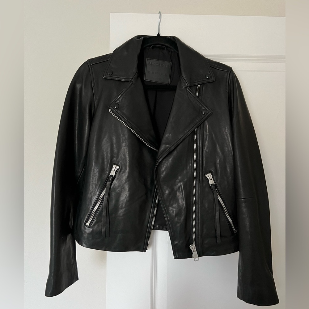 All Saints Dalby Slim Fit Leather Biker Jacket - fits like xs/s